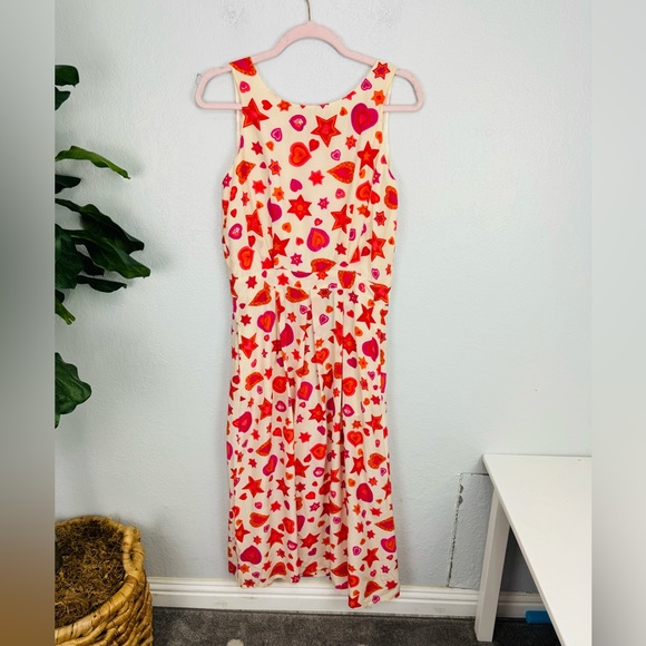 Vintage Bloomingdale’s Silk Red Heart Print Pleated  Midi Shirt Dress - Picture 3 of 7